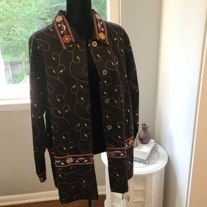 Denim&Co floral embroidered long jacket black Sz L